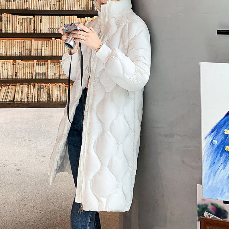 Chaqueta acolchada de algodón para mujer, abrigo de burbuja, Cuello medio largo, cuello de pie, cara brillante, moda de invierno, 2024