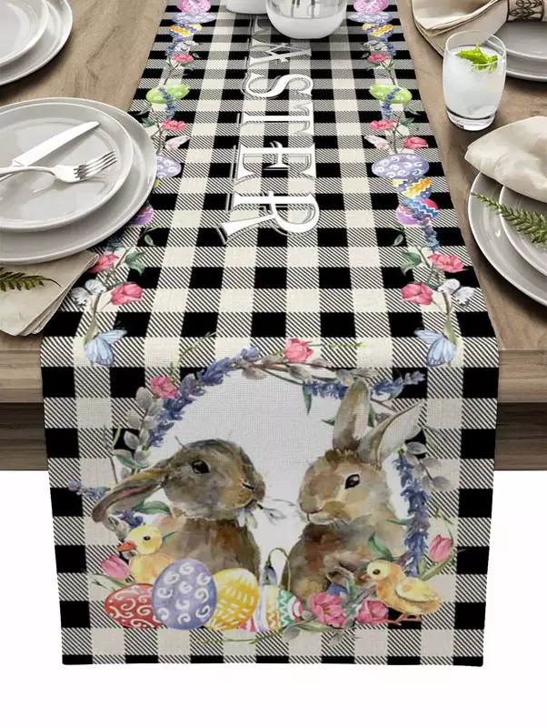 Easter Bunny Egg Duck Flower Runner da tavola in lino decorazione di nozze Anti-Fouling rettangolare Dining