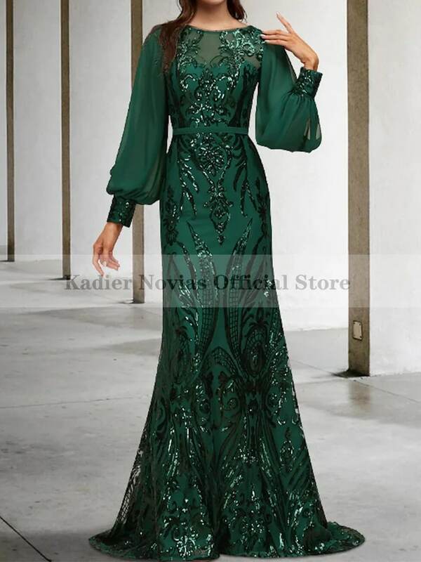 Kadier Novias Vestido de renda verde sereia, manga comprida, vestidos para a mãe da noiva, vestido de festa de casamento, 2022, 2023