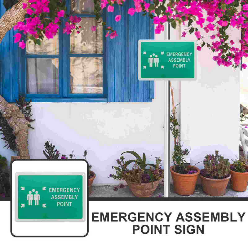 Alumínio Cuidado Label Assembly Point para Área Pública, Emergência Metal Signage, Resistente a intempéries