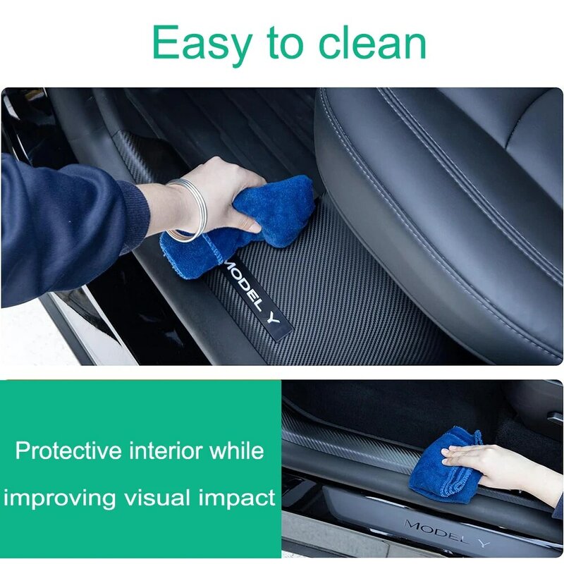 New Door Sill Guards Scuff carbon fiber Cover For Tesla Model Y 2021-2024 RWD AWD Car Welcome Pedal Protect interior decoration