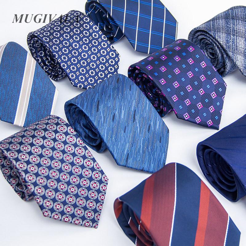 Cravate rayée bleue en polyester pour hommes, cravate étroite, accessoires de costume, affaires, entretien, vêtements de cérémonie, fête d'anniversaire, 7.5cm