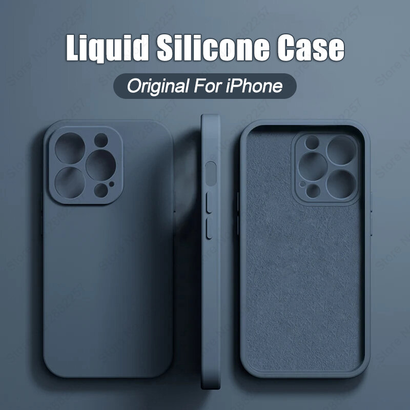 Phone Case, Coque telephone en silicone liquide antichoc For iPhone, coque souple d'origine de luxe, accessoires de téléphone, 15, 14, 13, 12, 11 Pro Max Plus