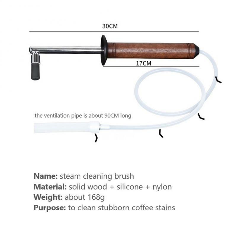 Cepillo de limpieza a vapor para máquina de café, cabezal reemplazable, limpiador de cafetera, mango de madera antiquemaduras de nailon, herramienta de limpieza