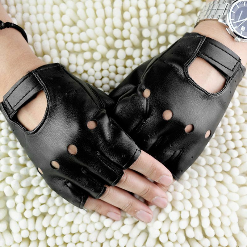 652F-guantes antideslizantes de piel sintética para hombre, manoplas de medio dedo, sin dedos, para muñeca