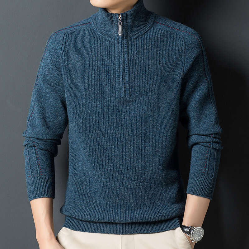 タートルネックのメンズカジュアルな厚手のセーター,ジッパー付きの厚くて暖かいニットの衣服,冬に最適,200%