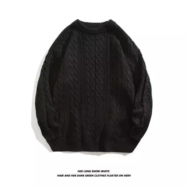 Suéter de punto de lana para hombre, jersey de manga larga con cuello redondo, de gran tamaño, básico, de Color sólido, informal, a la moda