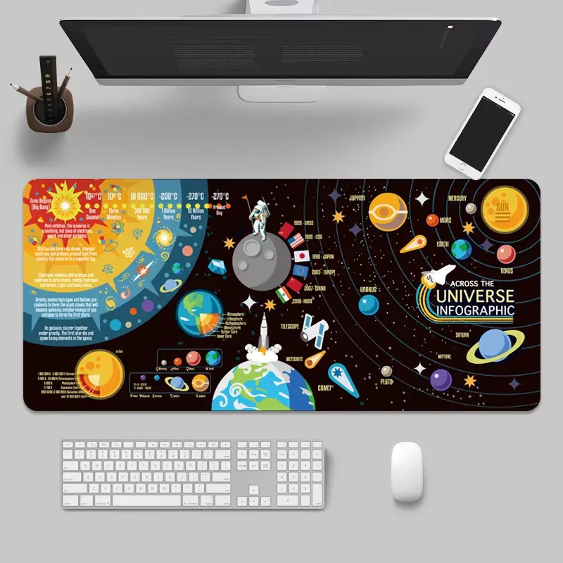 Space Planet Gaming Mouse Pad Deskpad Permukaan Pad Keyboard Karet Besar untuk Mouse Komputer Anti-selip Alas Komputer