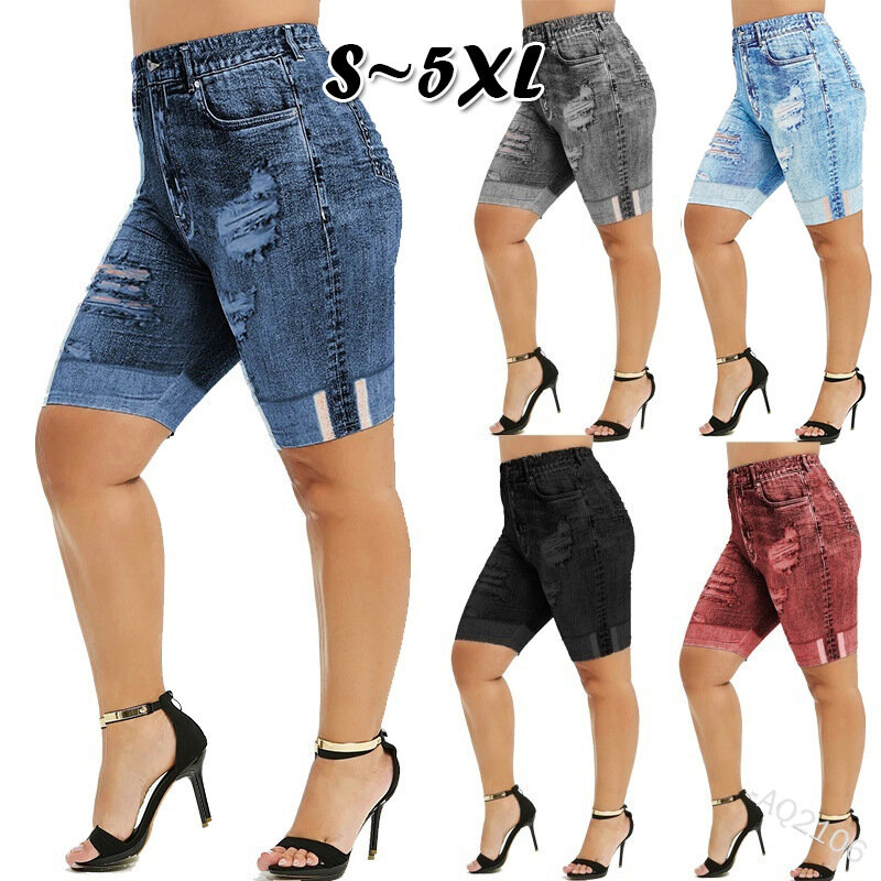 Vintage Skinny Short Jeans Women Summer Streetwear Jeans Yoga Mid Waist Hole Denim Shorts