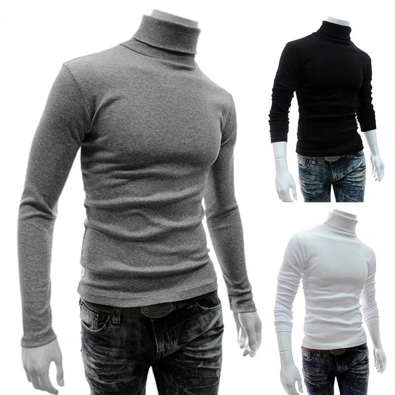 Stylowy sweter jesienny koszulka typu Slim Fit pulower golf w jednolitym kolorze mężczyzn
