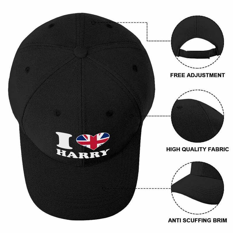 I Love Harry Heart y bandera inglesa del Reino Unido, gorra de béisbol, sombrero de pesca, sombrero Rave para mujeres y hombres