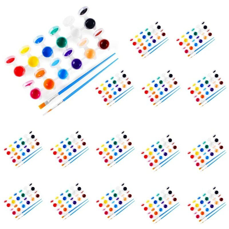 Juego de tiras de pintura acrílica para niños, pinceles de plástico y acrílico, 12 colores, 1 Juego