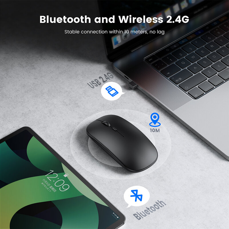 Souris optique Bluetooth sans fil pour ordinateur portable, silencieuse, aste, ergonomique, USB, 2.4 mesurz