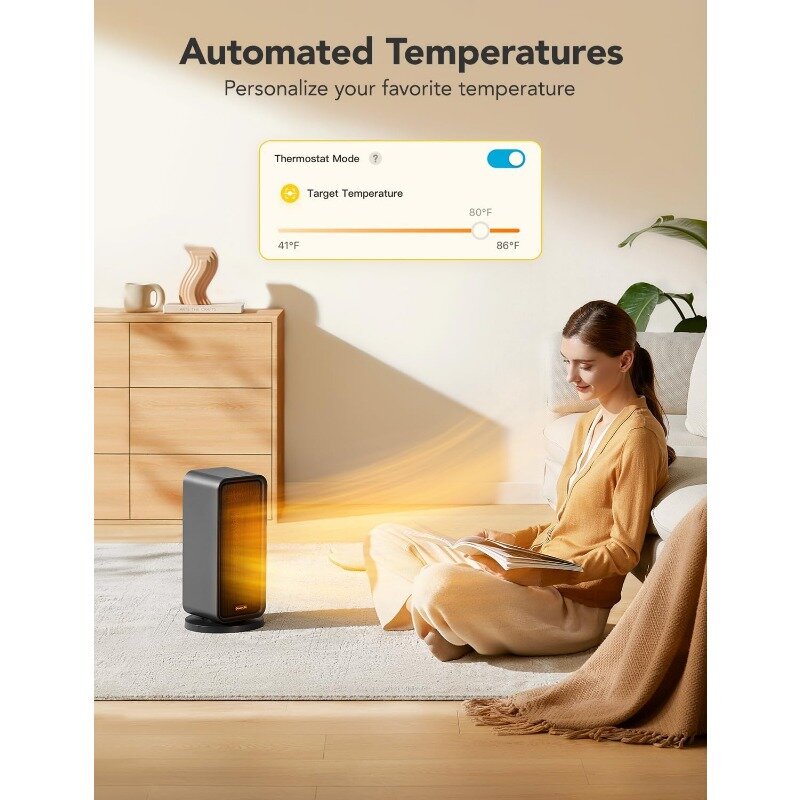 Space Heater, Fast Portable Heating for Indoor Use,Smart Ceramic Heater with Thermostat, Electric Heater with App & Voice Remote