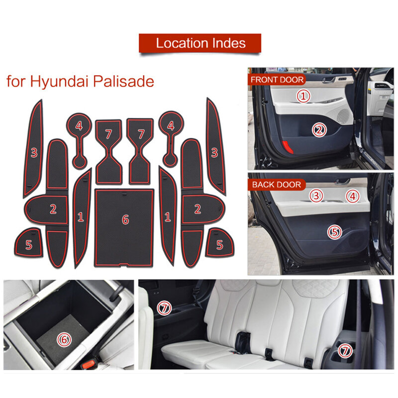 Резиновая накладка на дверь для Hyundai Palisade LX2 2020 ~ 2023 2021 2022, пыленепроницаемый Противоскользящий коврик для хранения, слот для ворот, автомобил...