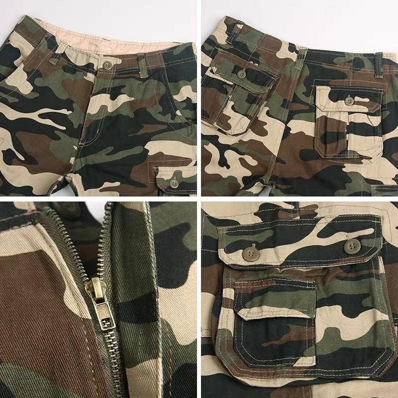 Summer Invisible Open Crotch Outdoor Sex Camouflage Men Cargo Shorts Cotton Casual Pants Beach Pants with Pockets Men's Clothing