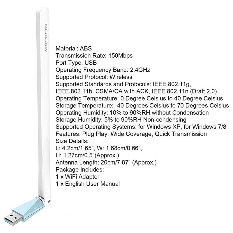 MW150UH WiFi Dongle receptor transmisión de alta velocidad Mini USB 2,4 GHzLaptop tarjeta de red inalámbrica con antena externa para Windo