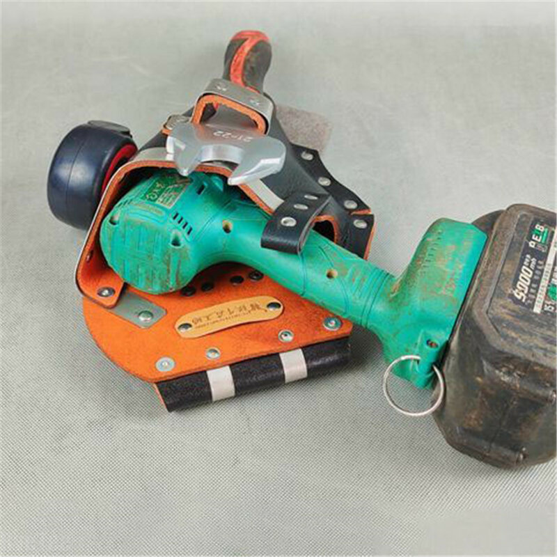Tas sabuk bor listrik Kulit & logam, tas alat untuk pita palu pengukur kunci pas listrik