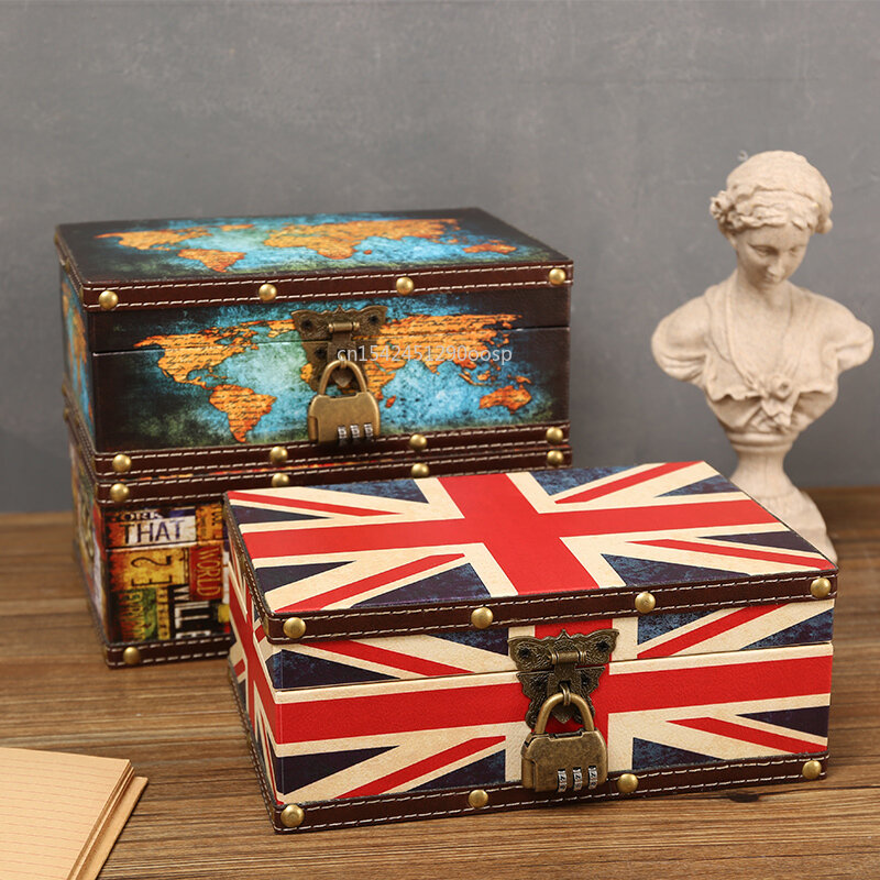 Retro Treasure Chest with Lock Vintage Wooden Storage Box Antique Style Jewelry Storage Box Safe Box