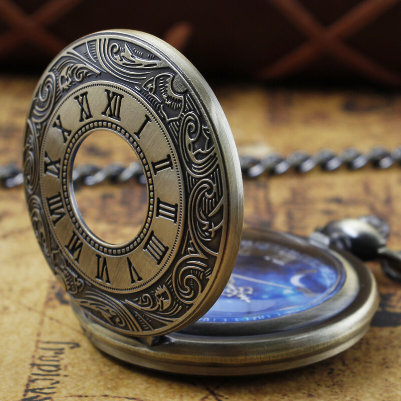 Orologio da tasca Vintage con stella e luna graduata digitale romana da uomo Unisex da 30cm con catena a gancio in vita orologio da tasca al quarzo