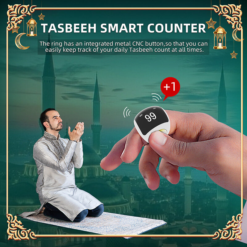 CeramiC-Contador Eletrônico de Anel Zikir para Oração, Presente Muçulmano, Azan Alarm, Smart Tasbeeh, Time Reminder