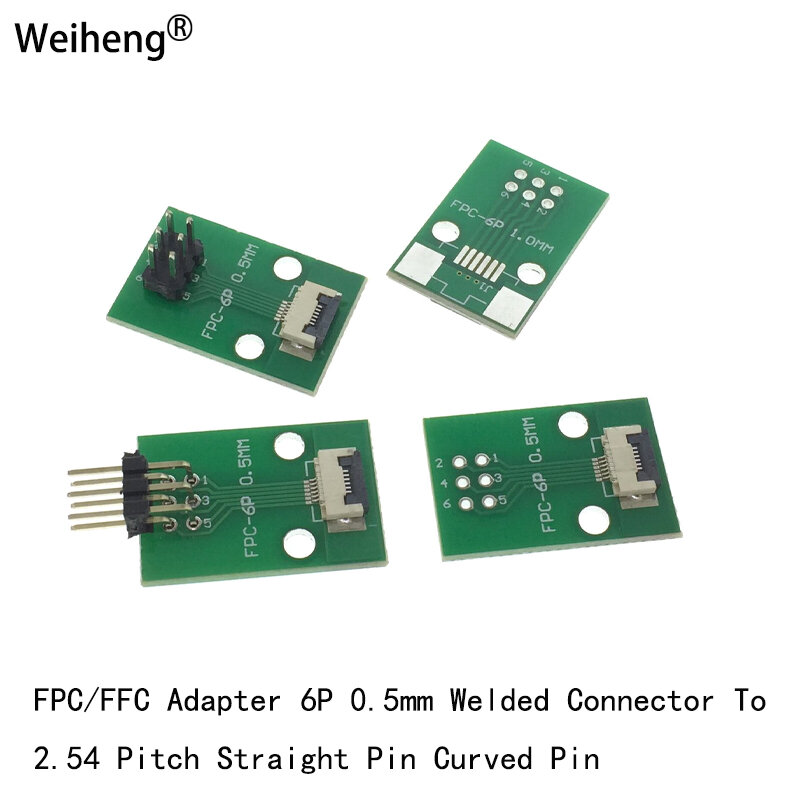 10 Stück fpc/ffc 6p-a-wa flexible Kabel adapter platine doppelseitig 0,5mm bis 2,54mm gerade gebogene Nadel