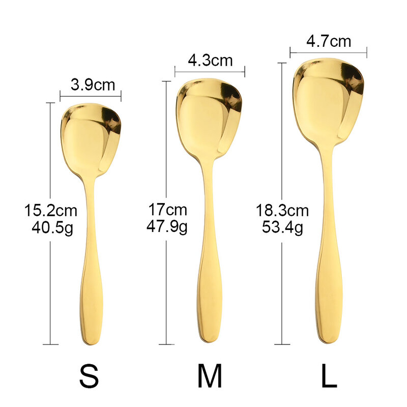 3PC/Set Square Rice Spoons Dessert Ice Cream Table Gold Plat Bottom Stainless Steel Spoon for Kids Restaurant Kitchen Tableware