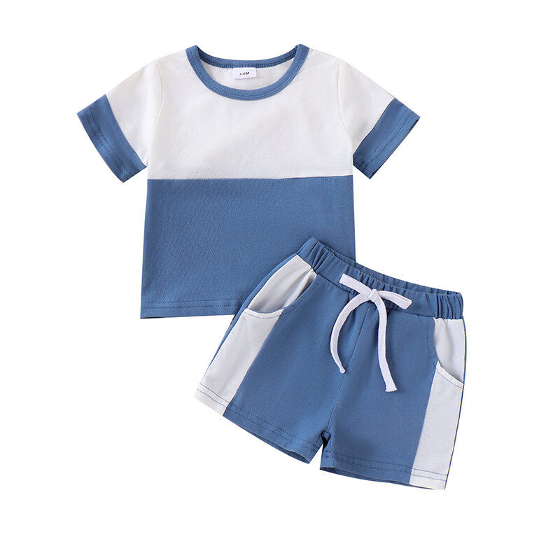 BOIBOKOKO Toddler Baby Boy Summer Clothes Contrast Color Short Sleeve Shirt Top Shorts Casual Baby Boy Shorts Set