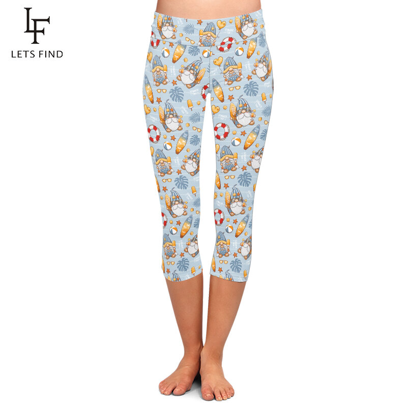 LETSFIND-Pantalon capri taille haute pour fille, leggings mi-mollet, imprimé gnome, 3D, été heureux, fitness commandé, haute qualité, 3/4