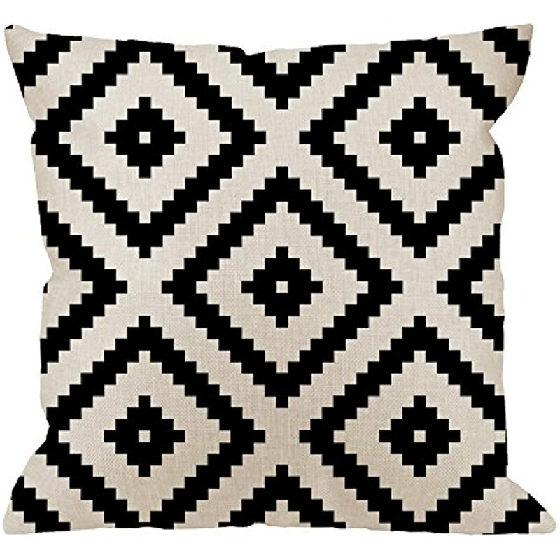 Taie d'oreiller avec motif graphique, housse de coussin carrée Standard avec grille diamant, noir et blanc, décoration de maison