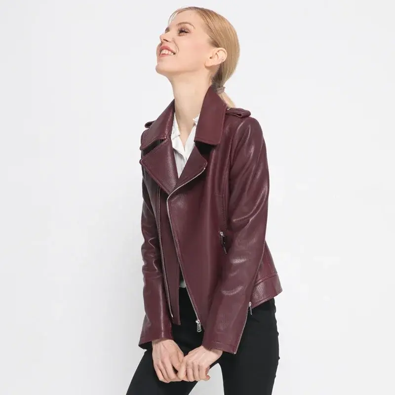 Jaqueta de couro verdadeira feminina, casaco de pele de carneiro, moda motocicleta, alta qualidade, Zjt1626, primavera e outono 2022