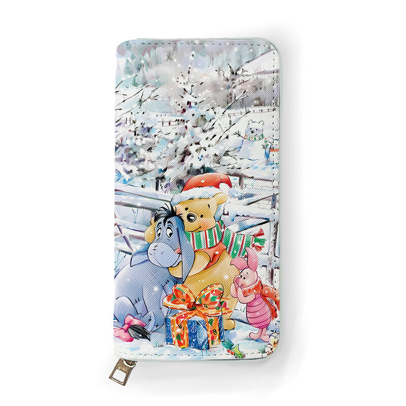 Disney Winnie Christmas W7960 Anime Briefcases Wallet Cartoon Zipper Coin Bag Casual Purses Card Storage Handbag Unisex Gift