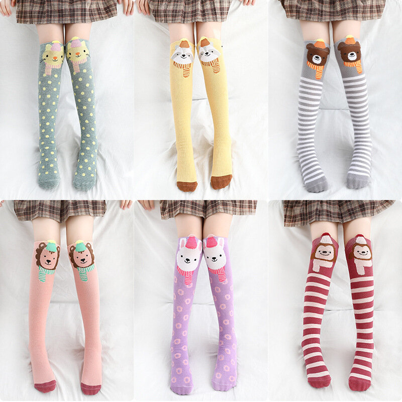 1pair Children Socks Long Socks Girls Cartoon Zoon Knee  Free Size Foe 3-12 Years Child  Kids Socks Girls