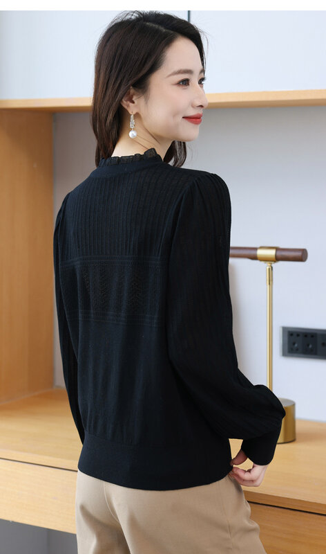 Женский трикотажный свитер с V-образным вырезом и длинным рукавом