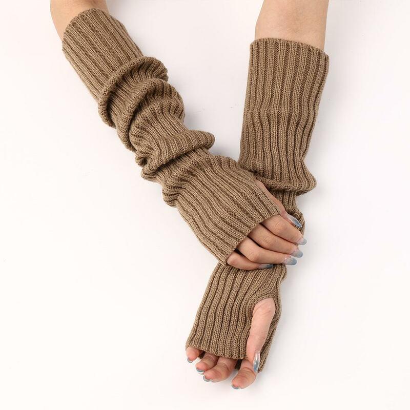 Модные женские вязаные перчатки с длинным рукавом без пальцев, зимние теплые однотонные готические теплые перчатки, аксессуары для одежды