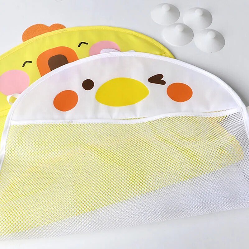 Cute Duck Mesh Net Toy Storage Bag para bebê, Forte com ventosas, Bath Game Bag, Organizador do banheiro, Brinquedos de água para crianças