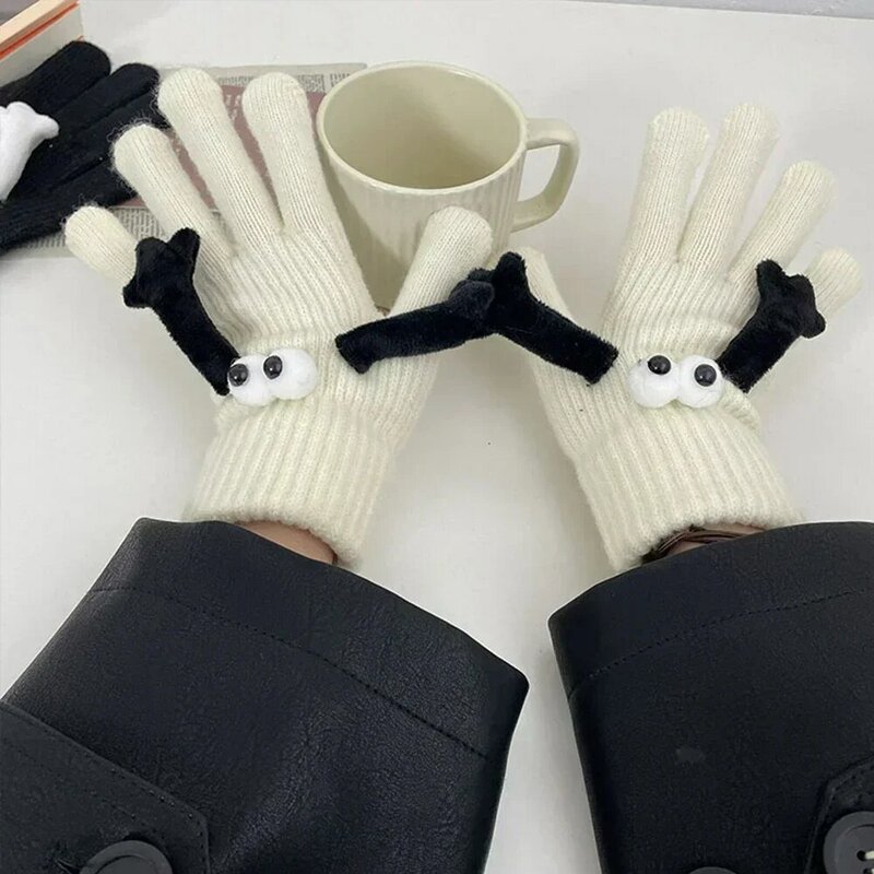 Magnetic Hands Gloves Hand in Hand Full Finger Mittens Unisex Fashion Winter Knitted Warm Touchscreen Gloves Creative Couple