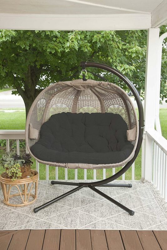 Hanging Pumpkin Loveseat Dreamcatcher with Stand and Cover, Sand/Black Cushion