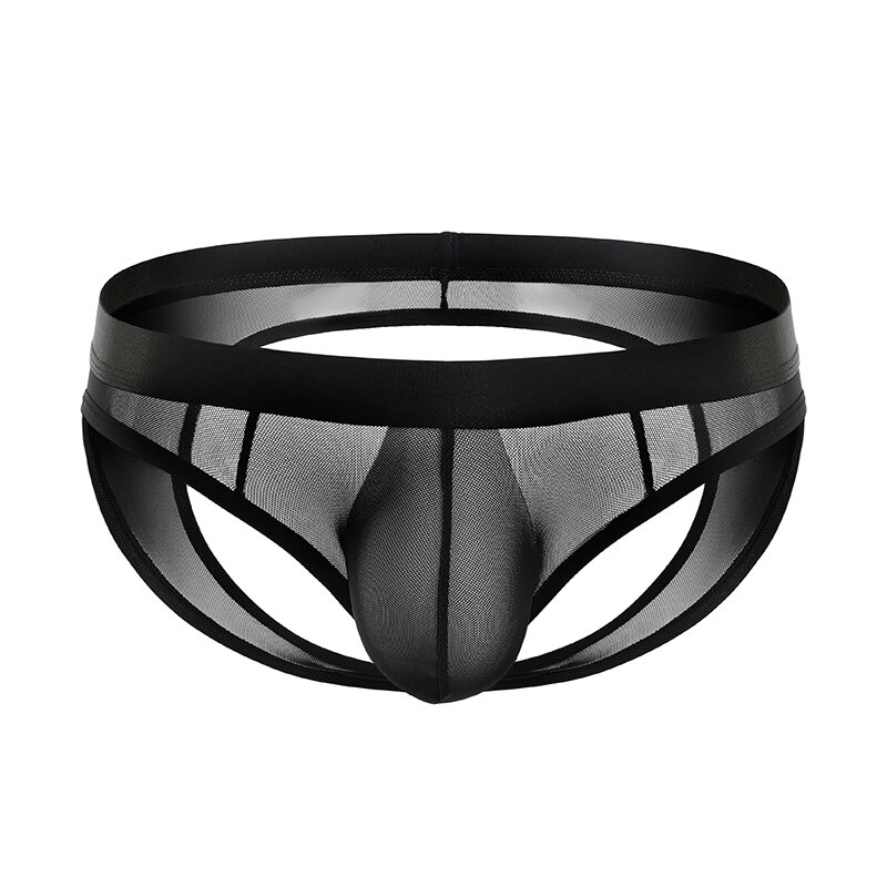 Mens Sexy Mesh Briefs Low Waist Breathable Thong Transparent Elastic Open Butt G-String Backless Erotic Lingerie Scrotum Panties