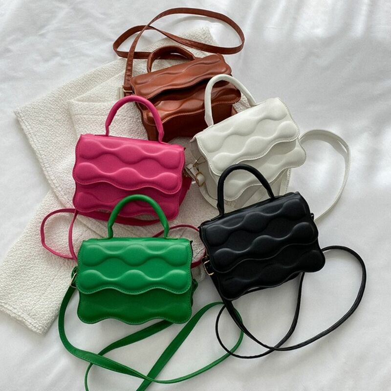 Mini bolso de hombro de cuero PU para niñas, monedero de cadena, bolso de correa Diagonal, elegante, patrón de onda Simple, bolsos de moda