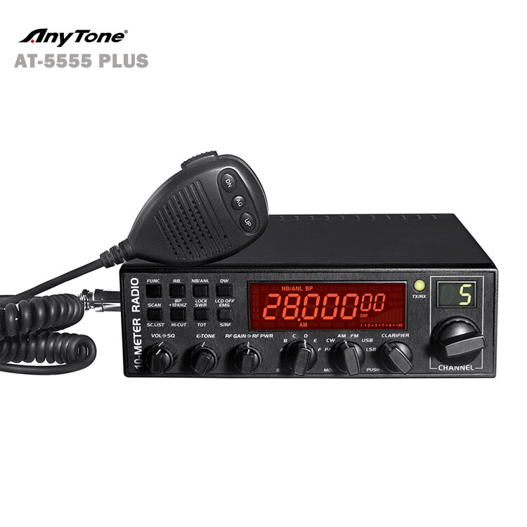ANYTONE-5555 PLUS Rádio Móvel de Alta Potência, 45W, 10 Metros, Banda CB, AM, FM, USB, LSB, PA CW, 28 a 29.700MHz