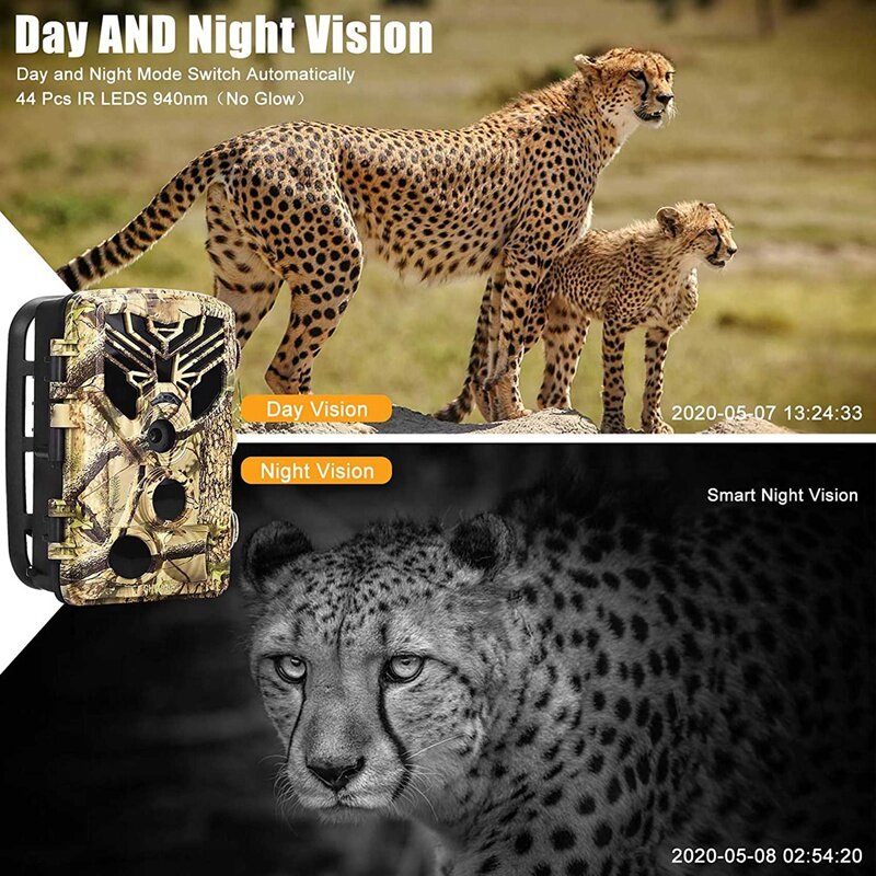 Outdoor Wildlife Camera 24MP 1296P WiFi Trail Camera No Glow Night Vision Motion Activated IP66 Waterproof Trap Game