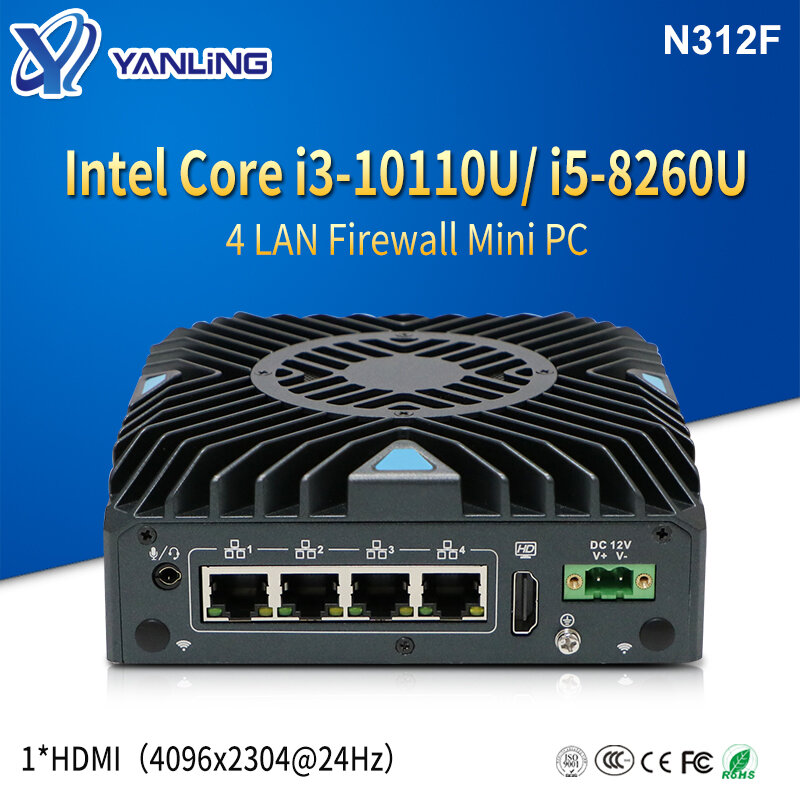 Firewall Computer Intel Core i3 10110u i5 8260u Soft Router 4xintel lan nvme industrielle lüfter lose Mini-PC pfsense