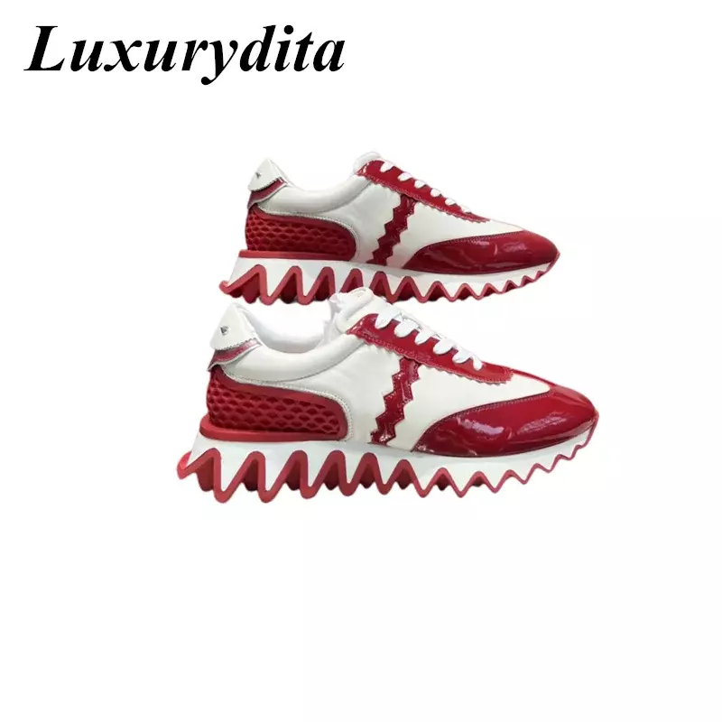 LUXURYDITA designerska męska trampki prawdziwa skóra czerwona podeszwa luksusowa damska buty do tenisa 35-47 modne mokasyny Unisex HJ1250
