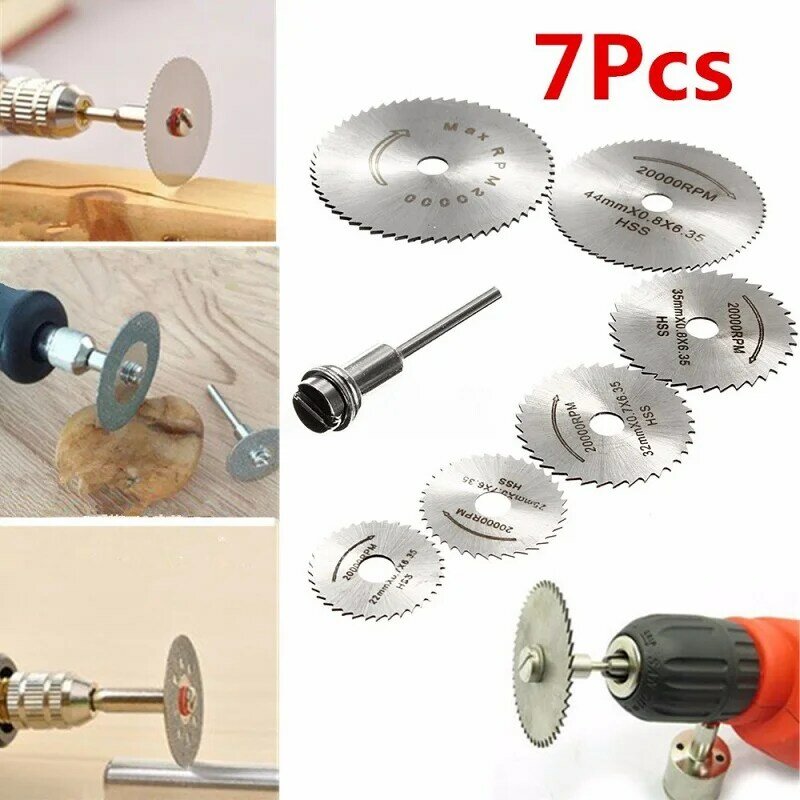 7Pcs/Set Mini HSS Circular Saw Blade Rotary Tool For Dremel Metal Cutter Power Tool Wood Cutting Discs Rotating Drill Mandrel