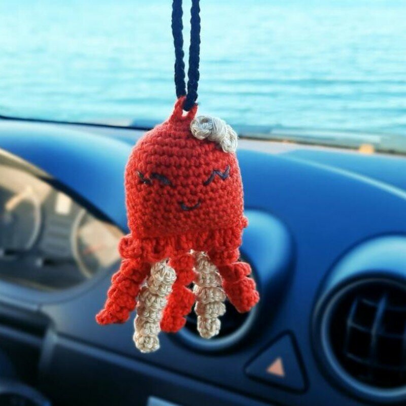 Dekorasi mobil gurita lucu warna dan ekspresi variabel kartun hewan gantung aksesori mobil tas boneka liontin cincin kunci mobil, baru