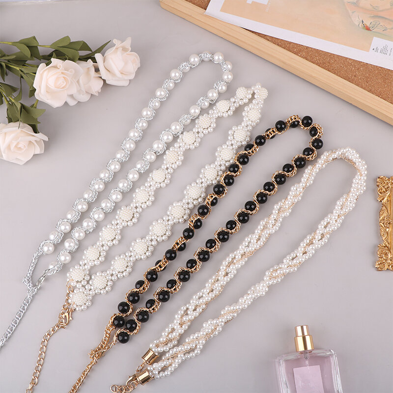 Cinturón elegante de perlas para mujer, cadena de cintura, hebilla elástica, cinturón de cadena de perlas, accesorios de ropa femenina