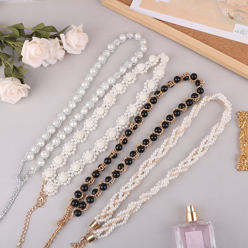 Elegante Vrouwen Parel Riem Tailleketting Elastische Gesp Parel Ketting Riem Vrouwelijke Kleding Accessoires