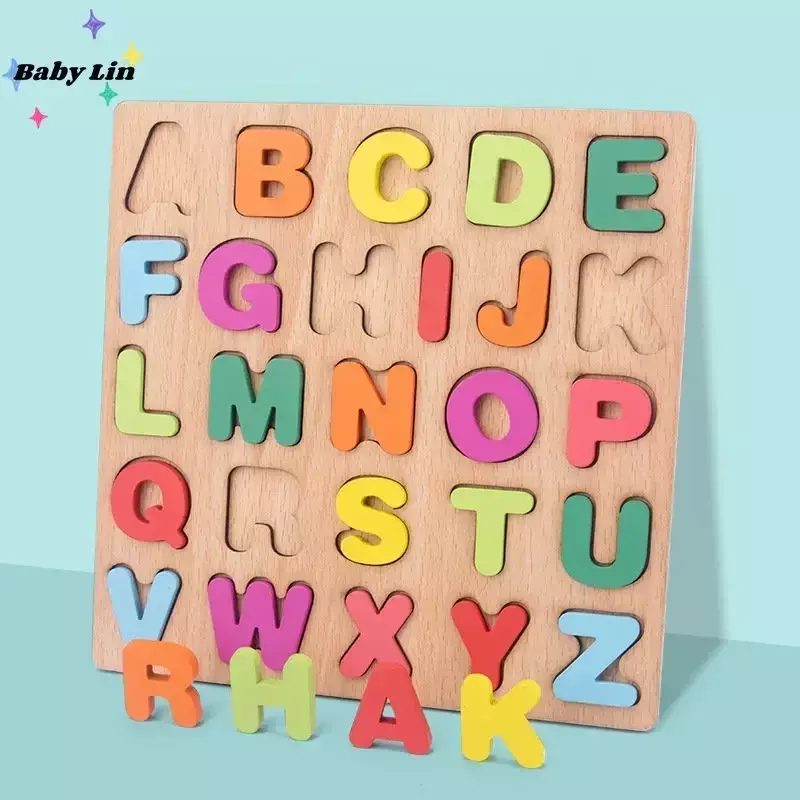 ABC kształt puzzli Sorter drewniane zabawki wczesne nauczanie układanki alfabet liczba Puzzle przedszkole edukacyjne zabawki dla dzieci dla dzieci