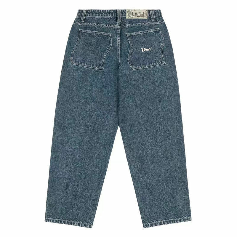 QWEEK-Jeans Baggy Vintage, calças jeans pretas, calças bordadas de perna larga, streetwear extragrande, moda coreana, Y2K, Harajuku